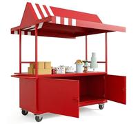 Chariot de vente ambulant avec auvent et coffre verrouillable Stand de marché mobile pour événements, foires artisanales et présentoirs alimentaires(Red)