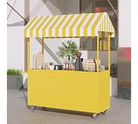 Chariot de vente ambulant avec auvent rayé, roues verrouillables, stand alimentaire extérieur, étal de marché pour événements, jaune, 120 cm/47,2 po - Idéal pour les vendeurs et les festival