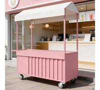 Chariot de Vente Ambulant, Chariot de Restauration Portable pour Rue, Chariots de Service Professionnel, Comptoir Spacieux et Armoire de Rangement, pour Café, Marchés(Pink,120cm/47.2in)