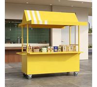 Chariot de Vente Ambulant D'extérieur avec Auvent, Présentoir Mobile, Chariot de Restauration de Rue À Roulettes, pour Commerces, Marchés, Foires et Événements(Yellow,200cm/78.7in)