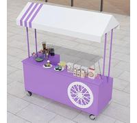 Chariot de Vente Ambulant D'extérieur, Présentoir Alimentaire Mobile avec Auvent, Stands de Marché Fermier Équipés de Roues, pour Vente de Snacks, Confiseries et Café(Purple,150cm/59in)