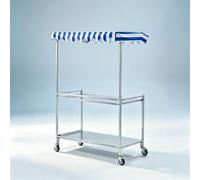 Chariot de Vente Ambulant Pliable en Métal avec Roulettes et Auvent | Pour vendeurs ambulants, marchés extérieurs et événements commerciaux, usage type food truck(Blue,120*193cm/47.2*76in)