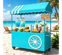 Chariot de Vente Ambulant Portable avec Roulettes et Toldo, Stand d'Étal Mobile en Métal pour Marché Extérieur, Chariot Nourriture Rue pour Food Truck, Fleurs, Café, Glaces blue 47.2 * 23.6in