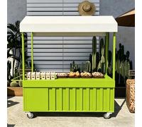 Chariot de Vente Ambulante Extérieur avec Toit, Stand Alimentaire Mobile avec Grand Plateau et Rangement, Idéal pour Marchés et Événements(Green 2,L 100CM/39.4IN)