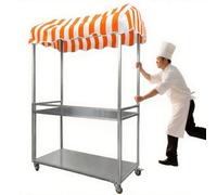 Chariot de vente avec roulettes universelles, présentoir alimentaire portable, chariot extérieur à 2 niveaux, matériau galvanisé, capacité de charge de 200 kg