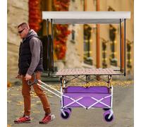Chariot de Vente Chariot Mobile avec Parasol et Poignée, Stand de Vente de Jouets, Desserts et Glaces, Chariot Pliable pour la Plage et Les Activités de Plein Air.(Purple,Width 118cm (46.4in))