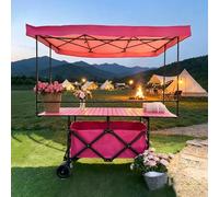Chariot de Vente de Nourriture Portable pour L'extérieur Stand Marché Chariot de Vente de Nourriture de Rue Mobile pour Vente de Fruits Légumes et Boissons.(Pink,160x60cm)