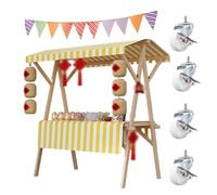 Chariot de Vente de Rue Pliable en Bois avec auvent et Drapeau de 3 m - Stand de marché Mobile pour événements, Festivals et Stands de Fleurs (Jaune, 120 x 60 x 200 cm)