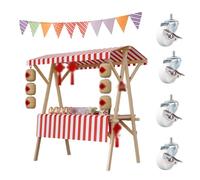 Chariot de Vente de Rue Pliable en Bois avec auvent et Drapeau décoratif de 3 m - Stand de marché Mobile pour événements, Festivals, Stands de Fleurs (Rouge, 120 x 60 x 200 cm)
