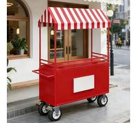 Chariot de vente en fer avec auvent rayé, roues 6 pouces, capacité 500 kg - Stand mobile pour marché fermier, événements red 47.2inX22.8inX74.8in