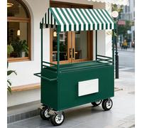 Chariot de vente en fer avec auvent rayé, roues 6 pouces, capacité 500 kg - Stand mobile pour marché fermier, événements green 47.2inX22.8inX74.8in