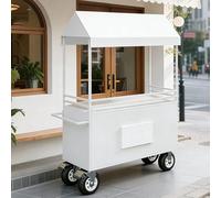 Chariot de vente en fer avec auvent rayé, roues 6 pouces, capacité 500 kg - Stand mobile pour marché fermier, événements white 47.2inX22.8inX74.8in
