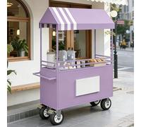 Chariot de vente en fer avec auvent rayé, roues 6 pouces, capacité 500 kg - Stand mobile pour marché fermier, événements Purple 47.2inX22.8inX74.8in