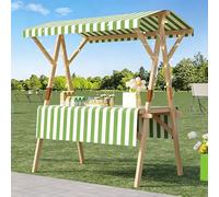 Chariot de vente extérieur avec auvent et roues, stand de marché pliable en bois, présentoir mobile pour street food, marchés, festivals et événements extérieurs Light Green Stripes 150cm/59.0in