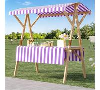Chariot de vente extérieur avec auvent et roues, stand de marché pliable en bois, présentoir mobile pour street food, marchés, festivals et événements extérieurs Purple Stripes 150cm/59.0in