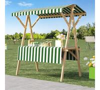 Chariot de vente extérieur avec auvent et roues, stand de marché pliable en bois, présentoir mobile pour street food, marchés, festivals et événements extérieurs Green Stripes 120cm/47.2in