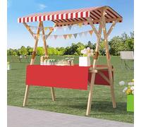 Chariot de vente extérieur avec auvent et roues, stand de marché pliable en bois, présentoir mobile pour street food, marchés, festivals et événements extérieurs Red 150cm/59.0in