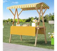 Chariot de vente extérieur avec auvent et roues, stand de marché pliable en bois, présentoir mobile pour street food, marchés, festivals et événements extérieurs Yellow 150cm/59.0in