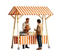 Chariot de Vente Extérieur et Stand de Marché Paysan, Chariot Alimentaire Portable avec Auvent, Présentoirs Polyvalents pour Événements Commerciaux et Stand de Vente(Orange,120cm)