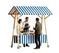 Chariot de Vente Extérieur et Stand de Marché Paysan, Chariot Alimentaire Portable avec Auvent, Présentoirs Polyvalents pour Événements Commerciaux et Stand de Vente(Blue,150cm)