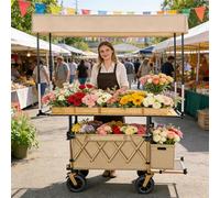 Chariot de Vente extérieur Portable, remorque Pliable à Roues dotée d'un auvent, idéal pour Une Utilisation comme étal de marché Fermier pour Vendre des Desserts, des Boissons et des Plats prép Khaki