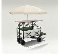 Chariot de Vente Mobile avec Auvent et Table, Stand de Marché Portable, Chariot Pliable avec Grand Espace de Rangement et Roues Tout-Terrain pour Vente de Nourriture, Fleurs et Événements Extér white