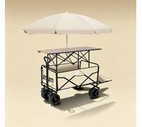 Chariot de Vente Mobile avec Auvent et Table, Stand de Marché Portable, Chariot Pliable avec Grand Espace de Rangement et Roues Tout-Terrain pour Vente de Nourriture, Fleurs et Événements Extér Khaki
