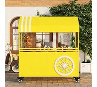 Chariot de Vente Mobile avec Auvent, Stand de Restauration Portable sur Roues Verrouillables, Grand Espace de Rangement pour Café, Boissons, Snacks et Pâtisseries, Chariot Marché Extérieur yellow