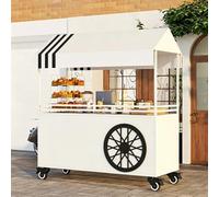 Chariot de Vente Mobile avec Auvent, Stand de Restauration Portable sur Roues Verrouillables, Grand Espace de Rangement pour Café, Boissons, Snacks et Pâtisseries, Chariot Marché Extérieur white