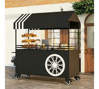 Chariot de Vente Mobile avec Auvent, Stand de Restauration Portable sur Roues Verrouillables, Grand Espace de Rangement pour Café, Boissons, Snacks et Pâtisseries, Chariot Marché Extérieur black