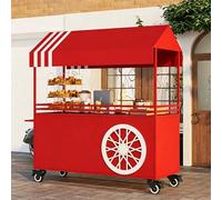 Chariot de Vente Mobile avec Auvent, Stand de Restauration Portable sur Roues Verrouillables, Grand Espace de Rangement pour Café, Boissons, Snacks et Pâtisseries, Chariot Marché Extérieur red