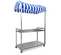 Chariot De Vente Nourriture Mobile En Acier Inoxydable, Chariot De Service Utilitaire Avec Auvent, Adapté À La Vente, Aux Événements Et Aux Présentoirs(Blue,120cm/47.2in)