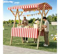 Chariot de Vente Pliable for Marché, Présentoir Extérieur en Bois, Stands de Hot-Dogs, Chariot d'Exposition Kiosque Vente for Marché, Nourriture de Rue et Événements(Red,59x24x79in/150x60x200cm)