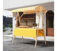 Chariot De Vente Pliable Pour Marché, Présentoir Extérieur En Bois, Stand Mobile Avec Auvent Pour Vente, Food Truck, Kiosque, Snack, Marchés, Foires, Glaces Et Artisanat Pro(Yellow b,59.1in/150cm)
