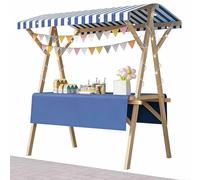Chariot De Vente Portable Avec Auvent, Stand De Marché En Bois Et Pliable, Pour Restauration Ambulante, Kiosque Mobile, Marchés Fermiers, Foires, Snacks, Glaces, Artisanat(Blue2,47.2in/120cm)