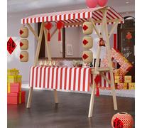 Chariot de Vente Portable avec auvent, Stand de marché Fermier en Bois sur roulettes, kiosque à Desserts Pliable pour Rue, événements, marchés fermiers et Les Salons d'artisanat(Rosso,150 * 60cm)