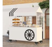 Chariot de vente portable avec auvent - Stand d'exposition alimentaire mobile avec roues verrouillables et espace de rangement fermépour la cuisine de rue, le café, les desserts(Wit,140*60cm)