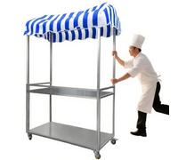 Chariot de vente portable avec roulettes universelles - 2 étages - En matériau galvanisé - Capacité de charge de 200 kg - Pour vente de nourriture mobile