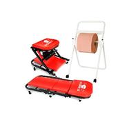 Chariot de Visite BM TOOLS Mécanicien Convertible en Siège Tabouret d'Atelier - Garagiste / 2 en 1 - avec Dévidoir de papier