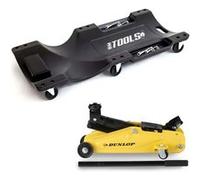 Chariot de visite BM TOOLS Mécanicien Garagiste & Cric Rouleur Hydraulique Compact DUNLOP 2T - Planche de travail, 6 roulettes