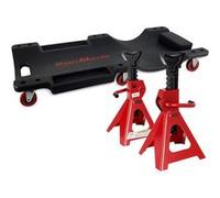 Chariot de visite Kraft Müller, Set pour Mécanicien, vidange véhicule, Paire de chandelles Widmann SJ3T à crémaillère 3 Tonnes