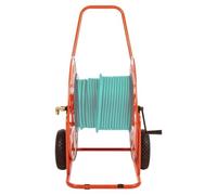 Chariot d'enrouleur acier enduit poudre pour tuyau 140 m 3/4" avec bec rotatif poignée remorquage roues, support rangement jardin terrasse extérieur facile à déplacer