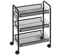 HOMCOM Chariot à 3 niveaux – cuisine & salle de bain, paniers à roulettes – 45 x 26,5 x 63 cm – Noir