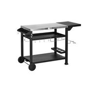 Outsunny Chariot desserte pour Barbecue plancha avec Plateau en INOX, Multi-équipements, 6 Crochets, Tablette Rabattable, 3 étages, 2 roulettes