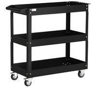 DURHAND Chariot desserte d'atelier Acier 3 Plateaux sur roulettes avec poignée - Charge Max. 150 kg - 83 x 35,3 x 76 cm Noir