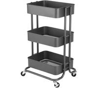 Chariot Desserte - Gris - 3 bacs de rangement - Acier au carbone - Roulettes
