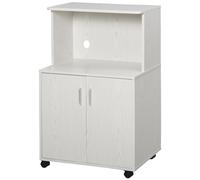 Chariot Desserte Micro-Ondes Placard 2 Portes - Dim. 60,4l X 40,3l X 97h Cm - Blanc Blanc