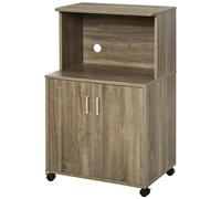 Chariot Desserte Micro-Ondes Placard 2 Portes - Dim. 60,4l X 40,3l X 97h Cm - Imitation Bois Gris