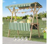 Chariot D'étal De Marché Pliable Avec Roues, Chariot De Vendeur Mobile D'extérieur En Bois, Idéal For Les Fêtes, Les Anniversaires, Les Mariages Et Le Camping(Green stripes,L 120cm/47in)