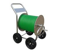 Chariot dévidoir Relaxdays, jusqu'à 200 m, Mobile, H x L x P 100 x 73 x 57 cm, Enrouleur de Tuyau, INOX, argenté